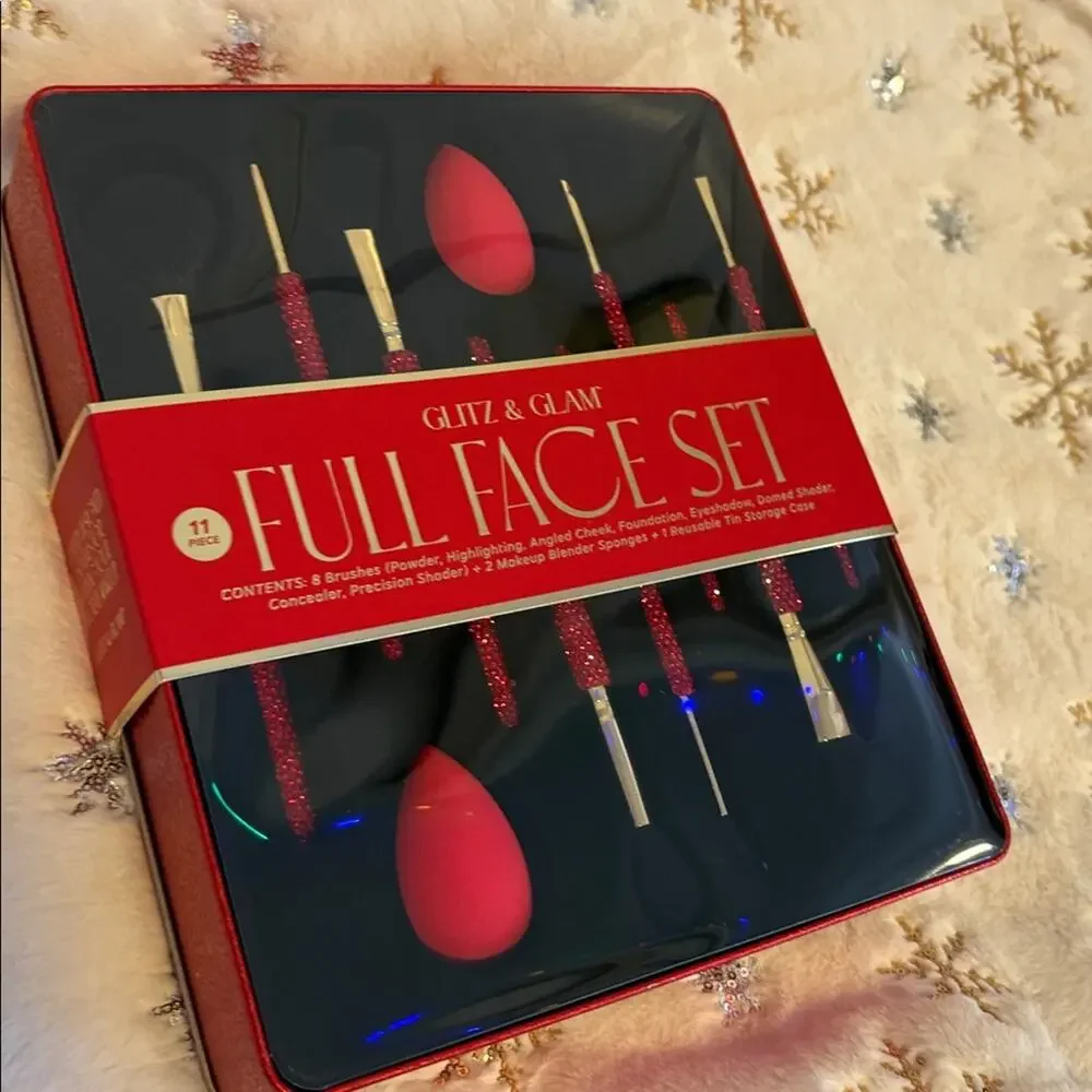 BNWT Viral Glitz & Glam Full Face Red Rhinestone Makeup Brush Set